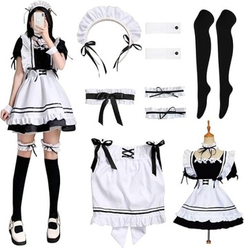 STRÓJ POKOJÓWKI ANIME MANGA KOSTIUM NA HALLOWEN PRZEBRANIE LOLITA COSPLAY