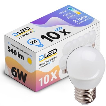 10x Żarówka LED E27 540lm 6W KULKA CIEPŁA