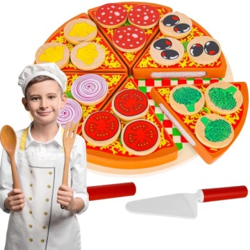 Drewniana pizza do krojenia dla dzieci na rzep + łopatka + nożyk na prezent