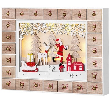 ДЕРЕВЯННЫЙ АДВЕНТ-КАЛЕНДАРЬ САНТА-КЛАУС LED
