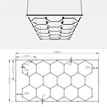 Светодиодный светильник HEXAGON P1 P3 14HEX 243x484 Honeycomb Мастерская Гараж Гостиная AL
