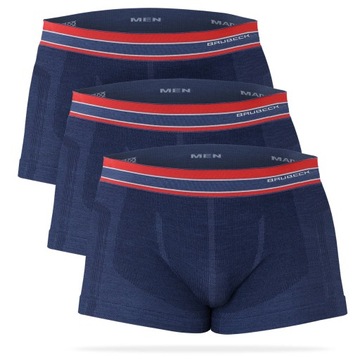 Bezszwowe termoaktywne bokserki męskie merino BRUBECK granatowe 3PAK - XL