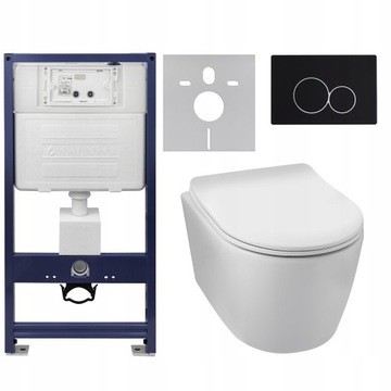 ZESTAW MISA WC RIMLESS DESKA SLIM STELAŻ PRZYCISK CZARNY MATA