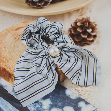 Полосатый террет -жемчуг с ластиком для волос