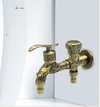 KRAN OGRODOWY Z PODWÓJNĄ WYLEWKĄ KRĄŻEK ZEWNĘTRZNY