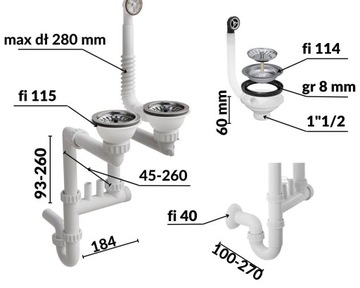 Сифон для двойной мойки, ручной, хром