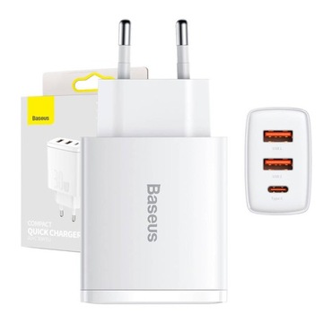 ŁADOWARKA SIECIOWA 3xUSB QC PD 30W SZYBKA MOCNA USB C USB-C WHITE IPHONE 15