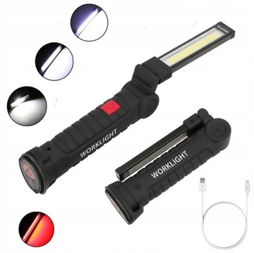 МОЩНАЯ СВЕТОДИОДНАЯ ЛАМПА ДЛЯ МАСТЕРСКИХ, МАГНИТНЫЙ КРЮЧОК, ПЕРЕЗАРЯЖАЕМЫЙ USB 5 В 1