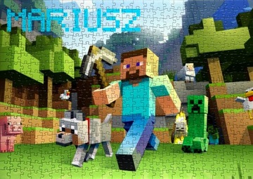 PUZZLE MINECRAFT + IMIĘ DZIECKA GRATIS A4 - 70el
