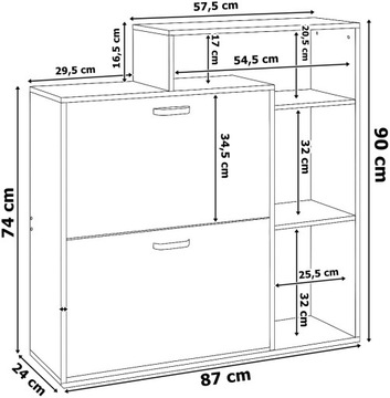 УЗКИЙ ШКАФ ДЛЯ ОБУВИ, БЕЛЫЙ, ДУБ СОНОМА, С ПОЛКАМИ ДЛЯ ПРИХОЖЕЙ
