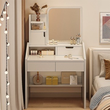 TOALETKA Z LUSTREM BIAŁA DO MAKIJAŻU GLAMOUR Z SZUFLADAMI STYL SKANDYNAWSKI