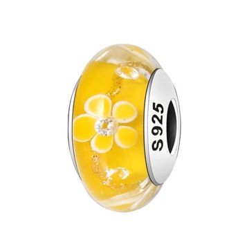 Charms zawieszka Murano żółty kwiat srebro S925