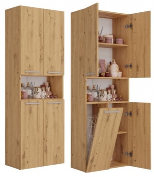 SZAFKA ŁAZIENKOWA 60 cm SŁUPEK REGAŁ MEBLE KOSZ NA PRANIE DĄB ARTISAN