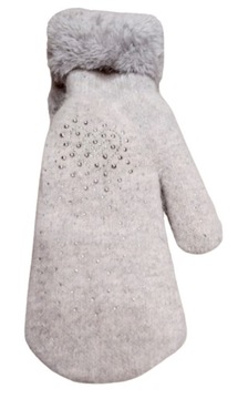 Rękawiczki damskie ocieplane z futerkiem jasno-szare
