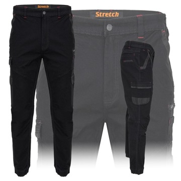 SPODNIE BOJÓWKI MĘSKIE ROBOCZE ELASTYCZNE STRETCH WZMACNIANE JOGGERY CZARNE
