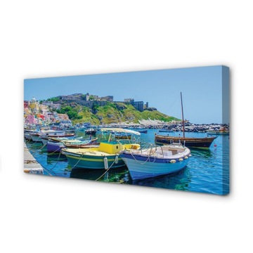 Foto obraz na płótnie Góry morze statki 100x50 cm