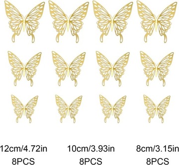 3D-наклейки на стену с бабочками, 24 шт., 3 размера, съемные наклейки с золотыми моточками