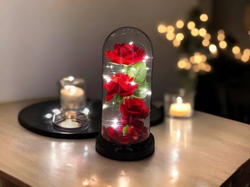 ВЕЧНАЯ РОЗА В СТЕКЛЕ В КУПОЛЕ СВЕТЯЩАЯСЯ НА ДЕНЬ ВАЛЕНТИНА СВЕТОДИОДНАЯ ПОДАРОЧНАЯ КОРОБКА