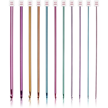 Szydełka druty tunezyjskie afgańskie 27 cm zestaw szydełek 11szt aluminiowe
