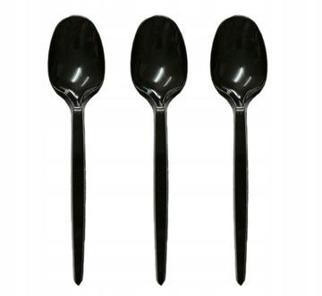 Łyżki do zupy plastikowe czarne sztućce ekonomiczne 17cm 100sztuk