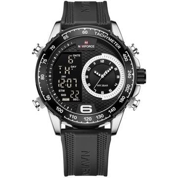 Zegarek męski NAVIFORCE NF9199T S/W/B silikonowy pasek, budzik, data + box