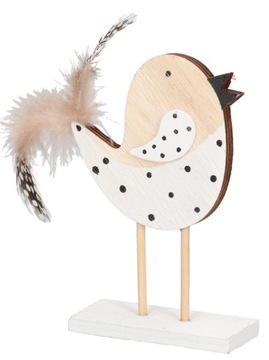 PTASZEK DREWNIANY Z PIÓRKIEM FIGURKA OZDOBA