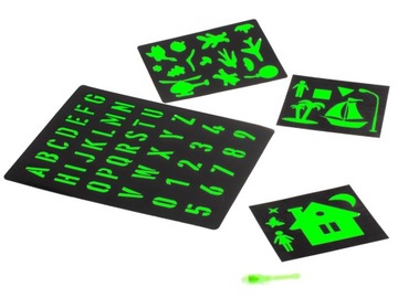 ZNIKAJĄCY DŁUGOPIS UV + SZABLONY ATRAMENT MAGICZNY MALOWANIE ŚWIATŁEM FLUO