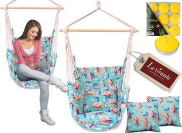 HAMAK KRZESŁO BOHO BRAZYLIJSKIE beż 2x PODUSZKA leżak BUJAK WISZĄCY FOTEL