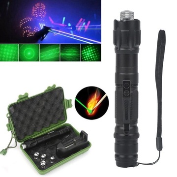 POTĘŻNY LASER ZIELONY WSKAZNIK LASEROWY WIELKA AKU + ŁADOWARKA I NAKŁADKA