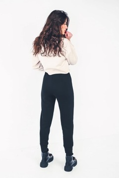 Czarne ocieplane spodnie damskie dresy z polarem ze ściągaczem L/XL
