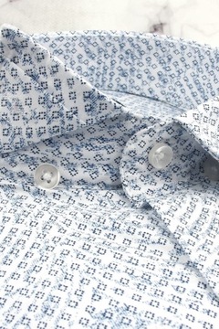 Koszula Męska Elegancka Wizytowa do garnituru biała we wzory SLIM FIT E519