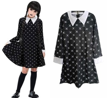 STRÓJ WEDNESDAY ADDAMS SUKIENKA W CZASZKI 116 /122