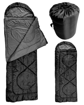 ŚPIWÓR MUMIA CZARNY GRUBY 1,6KG CIEPŁY KAPTUR 220X75 POKROWIEC PL DO -5c