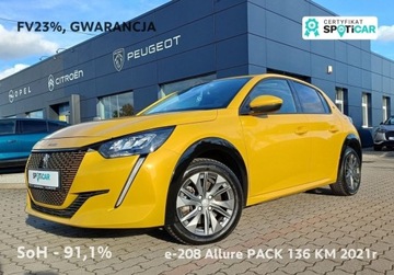 Peugeot 208 II e-208 Elektryczny 136KM 2021 Peugeot 208 215 e-208 ALLURE PACK 136 KM I wl. Gwarancja FV23