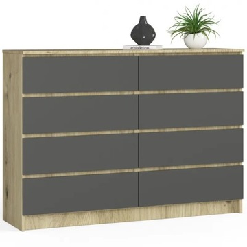 Komoda dąb artisan 140 8 szuflad szary front mat