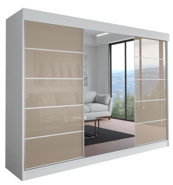 SZAFA MILAN 3D 210 CM - BIAŁA (2x lacobel cappucino ) - garderoba z lustrem
