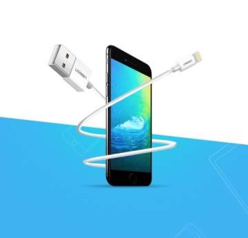 КАБЕЛЬ UGREEN USB-КАБЕЛЬ - LIGHTNING MFI 2M 2.4A ДЛЯ IPHONE 11 12 13 14