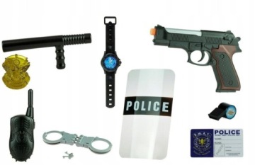 ZESTAW POLICJANTA KOMANDOSA PISTOLET KAJDANKI ODZNAKA