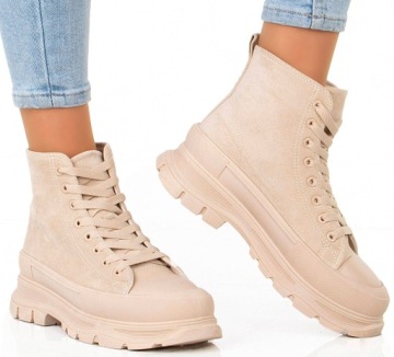 TRAMPKI BEŻOWE WYSOKIE ZAMSZOWE PLATFORMA 40