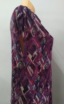 M/L 40/42 luźna tunika damska sukienka swetrowa półgolf krótki rękaw fiolet