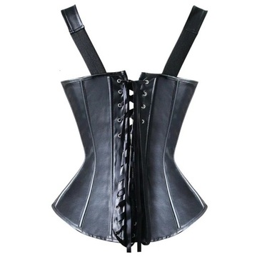 Faux Leather Corset Top Shoulder Strap Corselet Bl