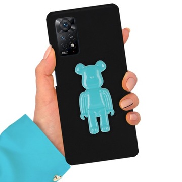 ETUI MATT 3D SILIKONOWE CZARNE + TURKUS MIŚ DO XIAOMI REDMI NOTE 11 PRO 4G