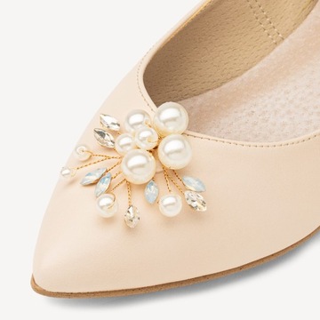 BRILU ŚLUBNE CIELISTE BALERINKI Z OZDOBĄ ECRU 41