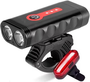 WODOODPORNA LAMPKA ROWEROWA LED AKUMULATOR PRZÓD + TYŁ NA ROWER USB 1800lm