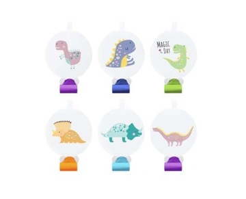 TRĄBKI Dinozaury Dino GWIZDKI Urodziny 6 szt