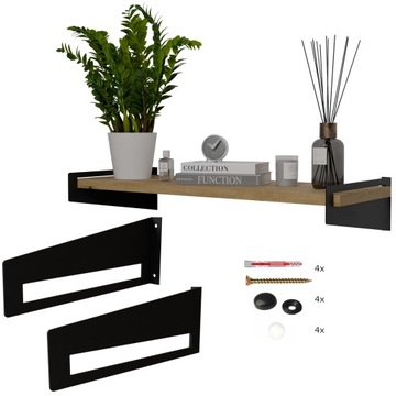 Wisząca półka ścienna Industrial Salon Przedpokój Metal Czarny+Dąb Artisan