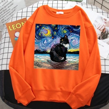 Winter Simple Women'S Sweatshirt Cat Starry Sky Un