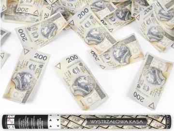 Tuba z banknotami 200 PLN, 60cm, konfetti