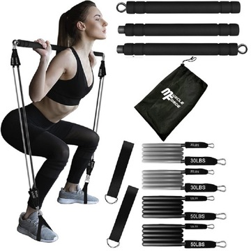 DRĄŻEK DO ĆWICZEŃ FITNESS PILATES BAR + 4 GUMY OPOROWE MuscleForge