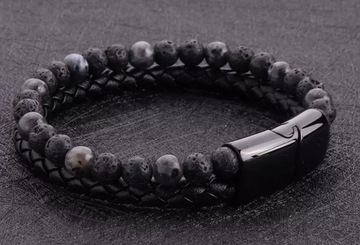 МУЖСКОЙ КОЖАНЫЙ БРАСЛЕТ, ЭЛЕГАНТНЫЕ СТАЛЬНЫЕ БУСЫ, МАГНИТНЫЙ ЗАЖИМ